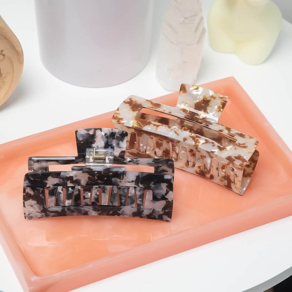KITSCH Eco-Friendly Jumbo Open Square Claw Clip - Brown & White - Picture 3 of 3